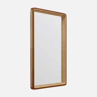 Barton Natural/Saddle Raffia/Full-Grain Leather Rectangular Mirror