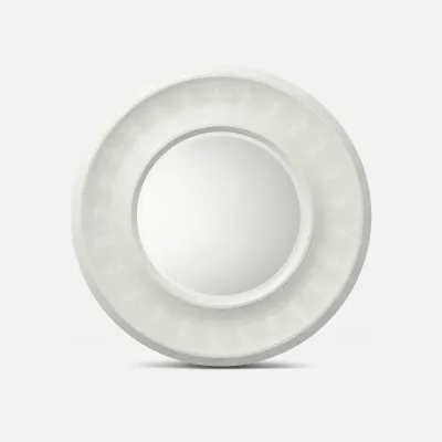 Blaise Blanc Br Faux Shagreen Round Mirror