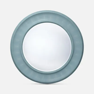 Blaise Powder Blue Faux Shagreen Round Mirror