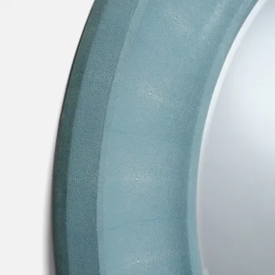 Blaise Powder Blue Faux Shagreen Round Mirror