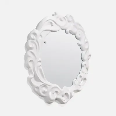 Dorthea Flat White Resin Round Mirror 43"Dx2"H