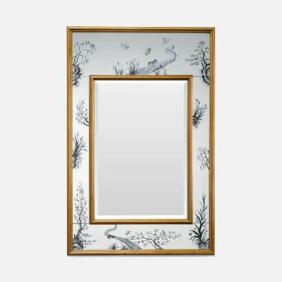Eloise Navy Eglomise/Antiqued Gold Mirror Rectangular Mirror 26"W x 40"H