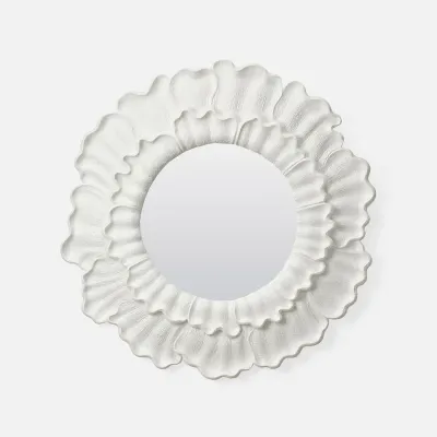 Ilaria Textured Matte White Resin Plaster Round Mirror 38"D
