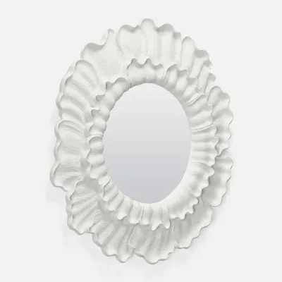 Ilaria Textured Matte White Resin Plaster Round Mirror 38"D
