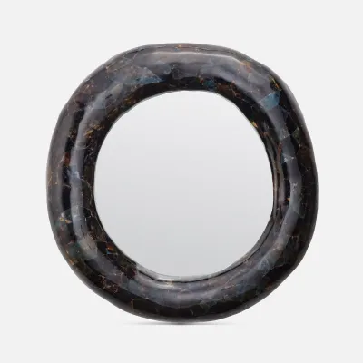 Jolene Black Teal Pen Shell Round Mirror 38"D