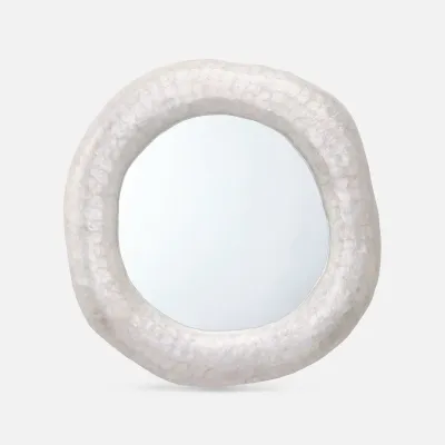 Jolene White Capiz Shell Round Mirror 38"D
