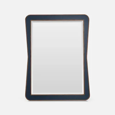 Kennedy Navy/Walnut Vintage Faux Shagreen/Veneer Rectangular Mirror 30"W x 40"H