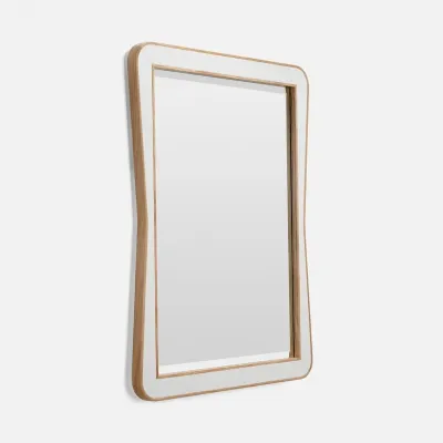 Kennedy Pristine/Light Bleached Vintage Faux Shagreen/Oak Veneer Rectangular Mirror 30"W x 40"H