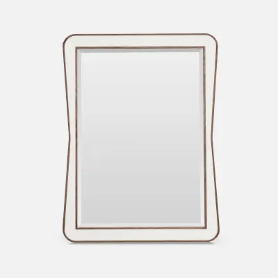 Kennedy Pristine/Walnut Vintage Faux Shagreen/Veneer Rectangular Mirror 30"W x 40"H