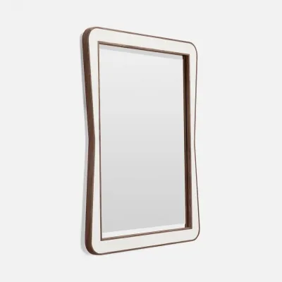 Kennedy Pristine/Walnut Vintage Faux Shagreen/Veneer Rectangular Mirror 30"W x 40"H