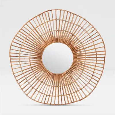 Savannah 37"Diam Round Natural Rattan Mirror