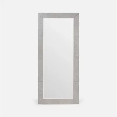 Zsa Zsa 32"W x 72"H Rectangular Gray Ostrich Full-Grain Leather Mirror