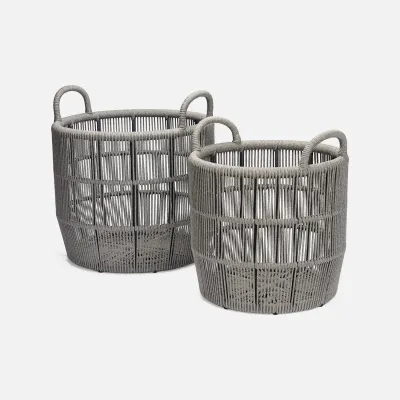 Alcoy Slate Performance Rope Basket XL Rd 22"D x 24"H 25"D x 28"H Set of Two