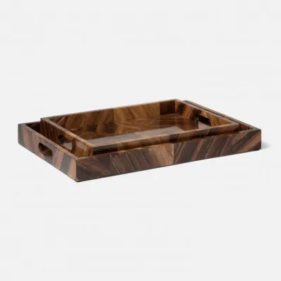 Jada Set of Two Rectangular Trays (21"L x 15"W x 2"H, 16.5"L x 12.5"W x 2"H) Natural Banana Bark