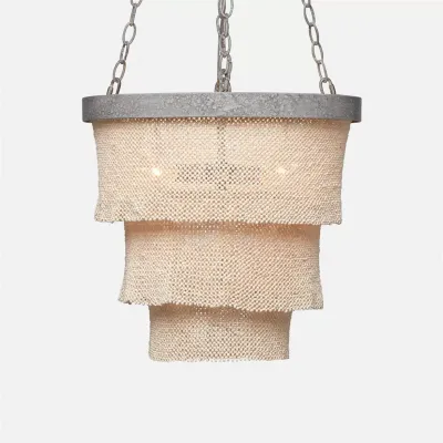 Patricia Round Chandelier 18"Dx15"H Natural Silver Coco Beads Metal
