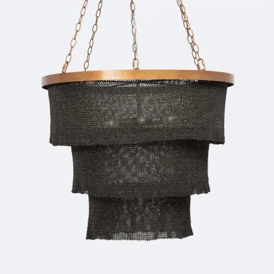 Patricia Round Chandelier 30''D x 25''H Black Gold Coco Beads Metal