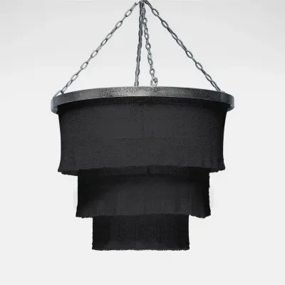 Patricia Round Chandelier 30''D x 25''H Black Silver Coco Beads Metal