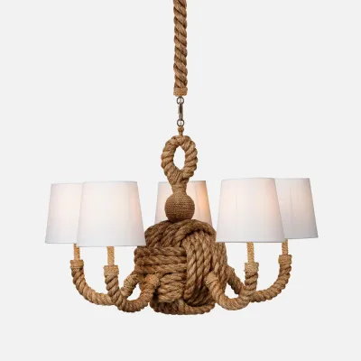 Rachel 28"D x 62"H Natural/Gold Abaca Rope/Metal Chandelier