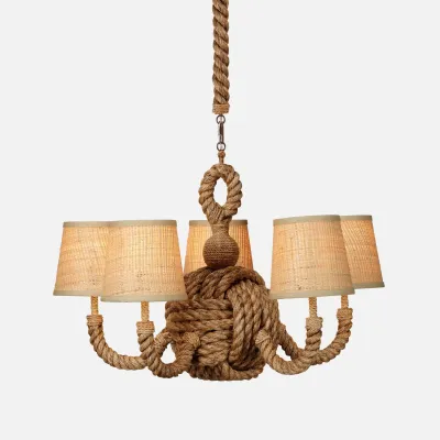 Rachel 28"D x 62"H Natural/Gold Abaca Rope/Metal Chandelier