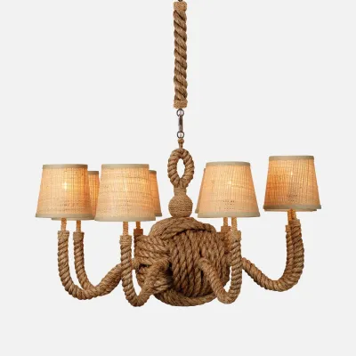 Rachel 38"D x 62"H Natural/Gold Abaca Rope/Metal Chandelier