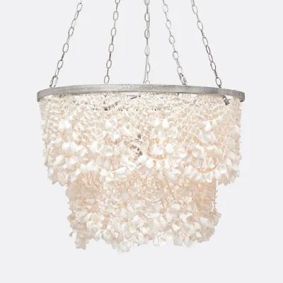 Terza 30"D x 24"H White Litob/Silver Shell/Metal Chandelier