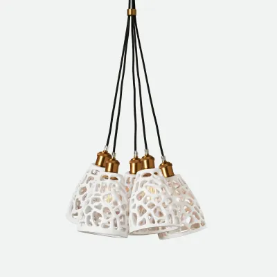 Vicente 5-Light 18"D x 60"H Flat White Resin/Brass Metal Chandelier