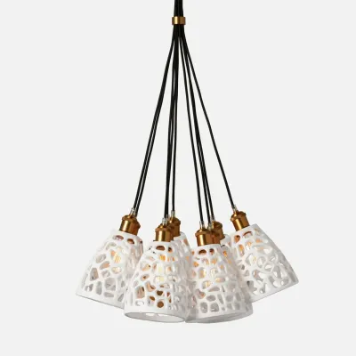 Vicente 9-Light 24"D x 60"H Flat White Resin/Brass Metal Chandelier