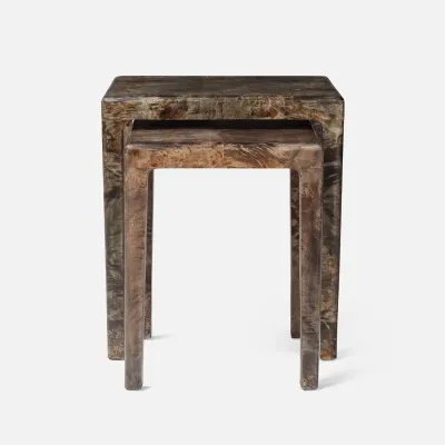 Alessio Ash Gray Mappa Burl Nesting Tables 17"L x 17"W x 21H 22"L x 18"W x 24"H Set of Two