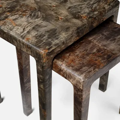 Alessio Ash Gray Mappa Burl Nesting Tables 17"L x 17"W x 21H 22"L x 18"W x 24"H Set of Two