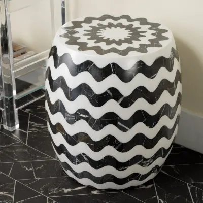 Corey Black/White Marble Stool 17"D x 18"H
