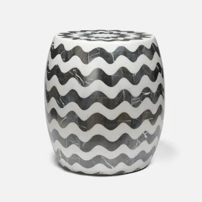 Corey Black/White Marble Stool 17"D x 18"H