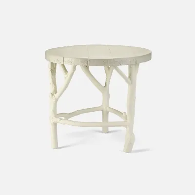 Duke Off-White Faux Bois Stonecast Side Table 24"D x 22"H