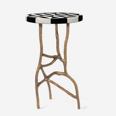 Genevier Antiqued Brass/Black/White Resin Side Table 16"D x 25"H