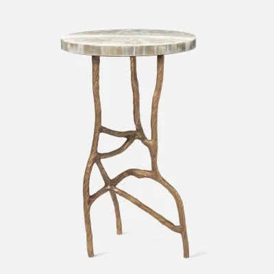 Genevier Antiqued Brass/Gold Selenite Stone Side Table 16"D x 25"H