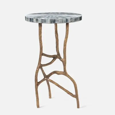 Genevier Antiqued Brass/Silver Selenite Stone Side Table 16"D x 25"H
