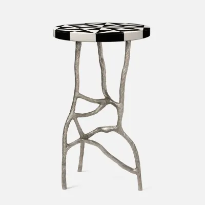 Genevier Antiqued Silver Brass/Black/White Resin Side Table 16"D x 25"H
