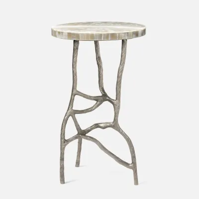 Genevier Antiqued Silver Brass/Gold Selenite Stone Side Table 16"D x 25"H