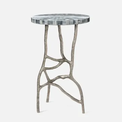 Genevier Antiqued Silver Brass/Silver Selenite Stone Side Table 16"D x 25"H