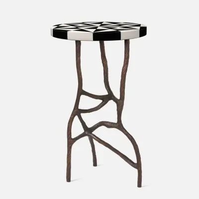 Genevier Dark Brass/Black/White Resin Side Table 16"D x 25"H
