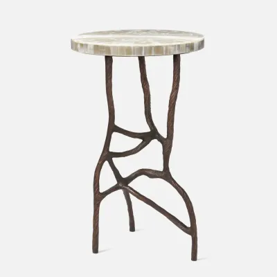 Genevier Dark Brass/Gold Selenite Stone Side Table 16"D x 25"H