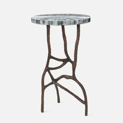 Genevier Dark Brass/Silver Selenite Stone Side Table 16"D x 25"H
