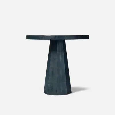 Ilana Navy Vintage Faux Shagreen/Brass Side Table 28"D x 26"H