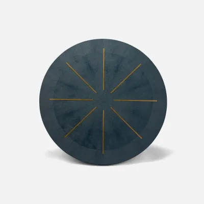 Ilana Navy Vintage Faux Shagreen/Brass Side Table 28"D x 26"H