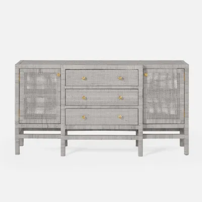 Isla Deep Drawer Buffet French Gray 64"L x 18"W x 34H Peeled Rattan