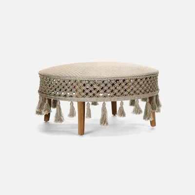 Izzy White Sand/Weathered Natural Performance Macrame/Rustic Teak Coffee Table