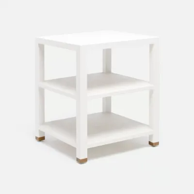 Jarin Side Table Designer White Faux Belgian Linen