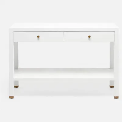 Jarin Console Designer White Faux Belgian Linen