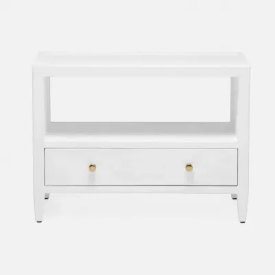 Jarin Low Nightstand Designer White Faux Belgian Linen