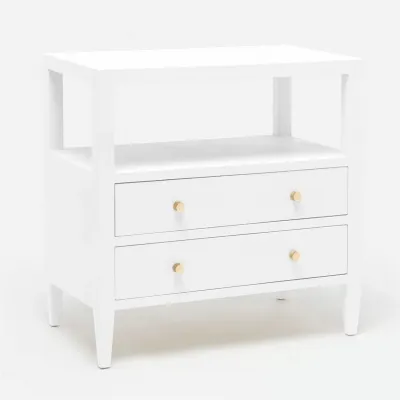 Jarin Nightstand Designer White Faux Belgian Linen