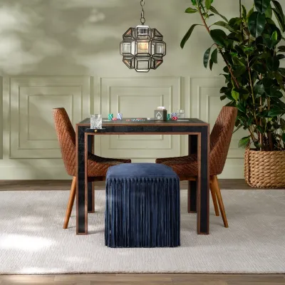 Kennedy Black/Walnut Vintage Faux Shagreen/Veneer Game Table 36"L x 36"W x 30"H